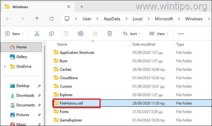 Reset the File History Configuration