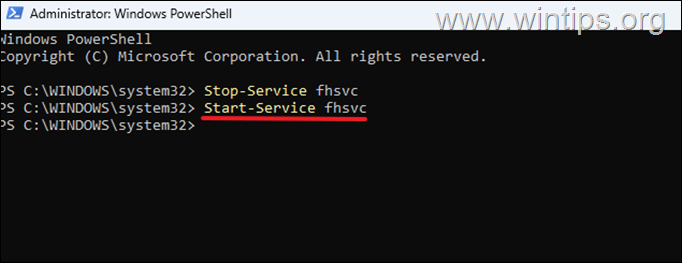 Start the File History Service 