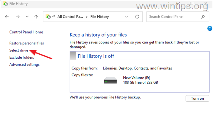 File History - Select Drive