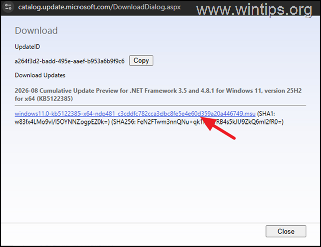Check the failed update on Microsoft Support