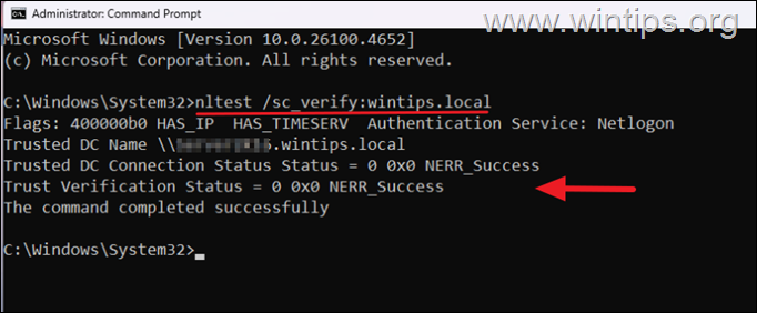 nltest verify secure channel with domain