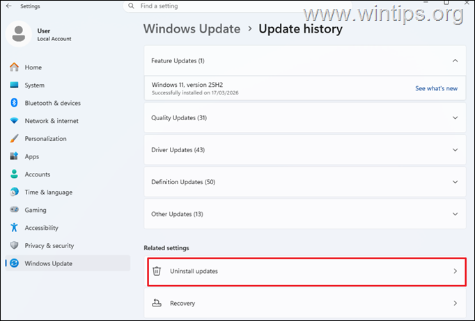 Uninstall updates.