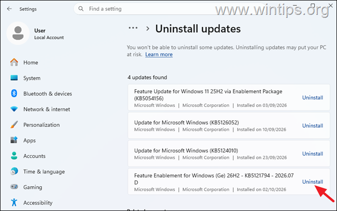 Uninstall KB5121794 update