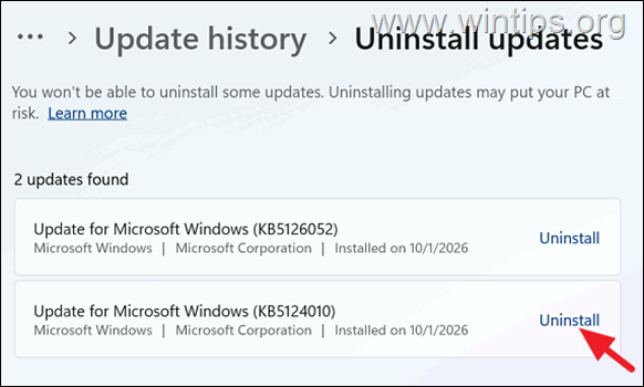 Uninstall KB5124010